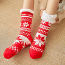 Non-slip Women Xmas Print Calf Length Socks Warm Fleece Cotton Comfortable Socks