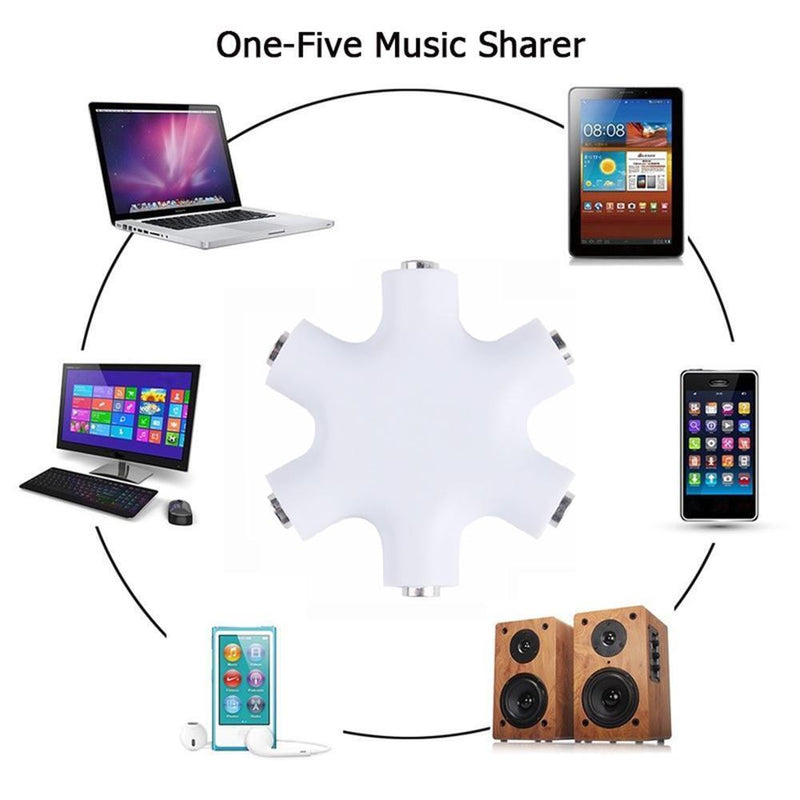 JUNERAIN Jaserain 3.5mm Headphone Audio Splitter 1 Male to 5 Female Cable