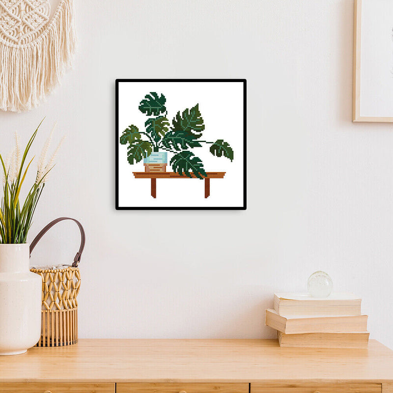 14CT Partial Cross Stitch Monstera Stamped DIY Embroidery Kits Printed Art