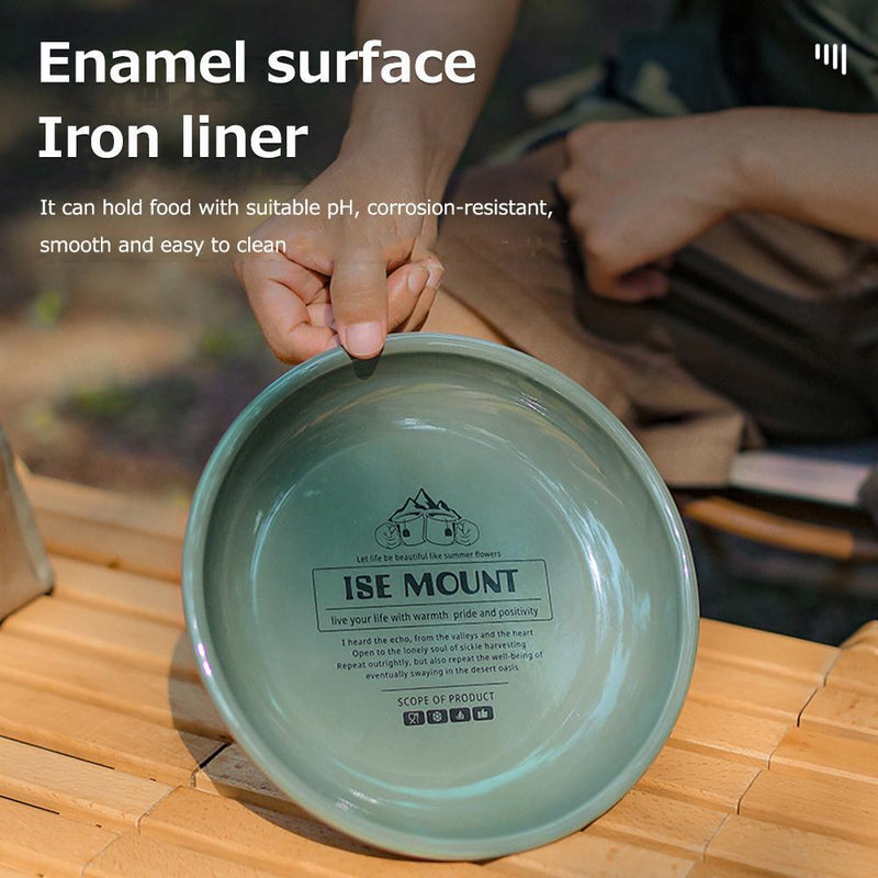 Camping Dinner Plates Enamel Outdoor Picnic BBQ Home Food Dish (Dark Green)