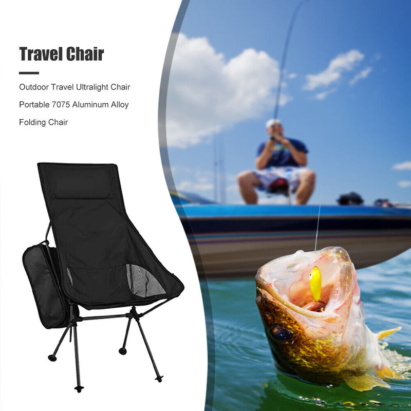 Outdoor Travel Ultralight Chair 7075 Aluminum Alloy Folding Chair (Black)