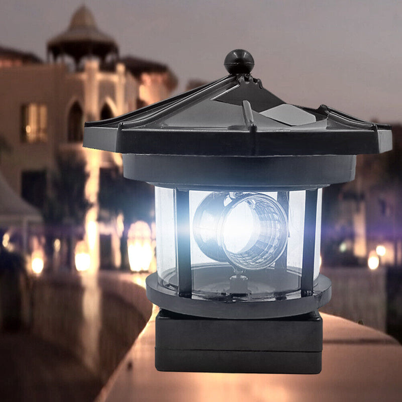 Lighthouse Solar LED Light Garden Outdoor Beacon Rotating Beam Lamp (Black)
