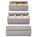 3 Slots Watch Roll Travel Case Portable Leather Watch Display Box (Grey) Newly