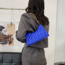 Women PU Leather Chain Messenger Bag Lady Lattice Crossbody (Blue)