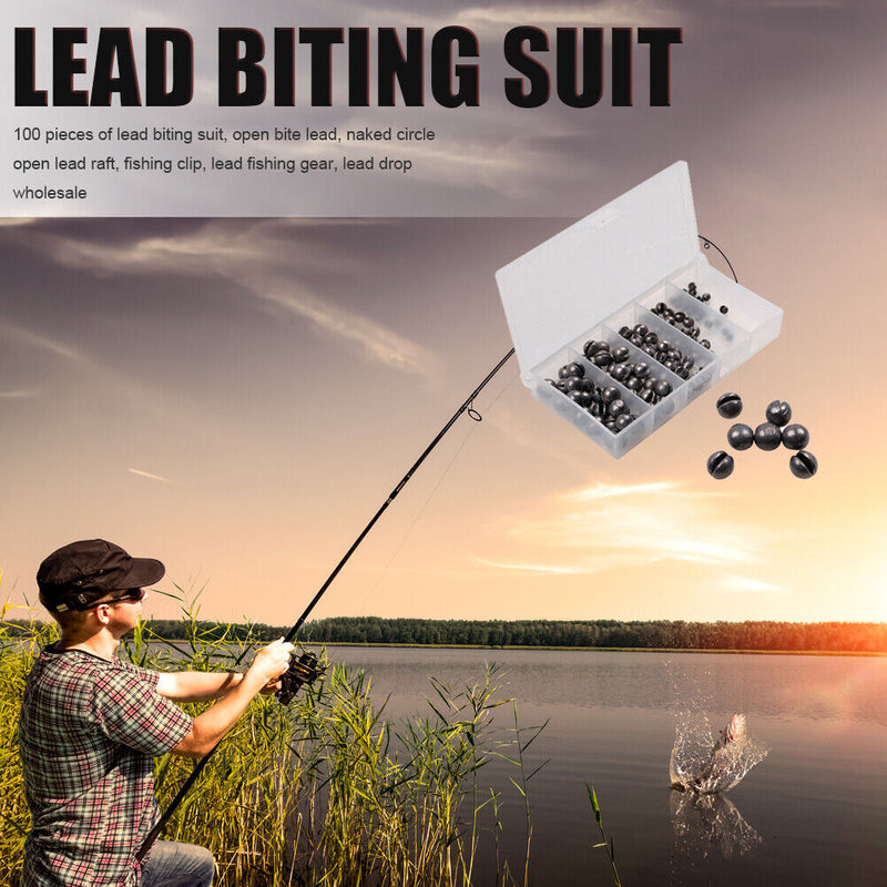 100pcs/box Open Bite Lead Fishing Clip Biting Round Plumb Bob Fish Tackle Gear