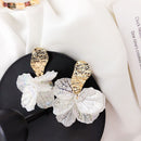 Jewelry Korea Women White Dangle Stud Alloy Crack Shell Flower Petal Earrings