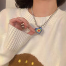 Women Hip Hop Chain Clavicle Chain Heart Shape Necklace Round Bead Necklace
