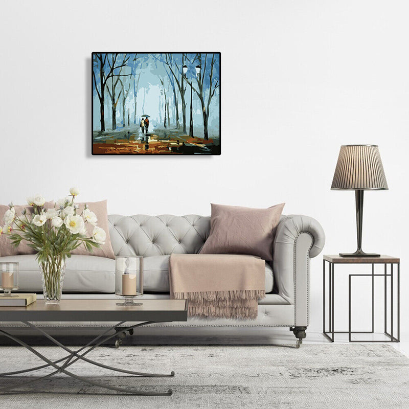 Hand Painted Artwork Frameless DIY Raining Lovers Painting By Numbers Picture
