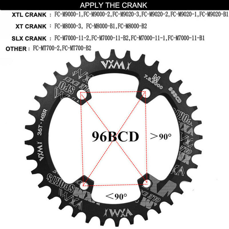MTB Bike Chainring Bicycle Crankset Narrow Wide Chain 96BCD (Black 36T) Newly