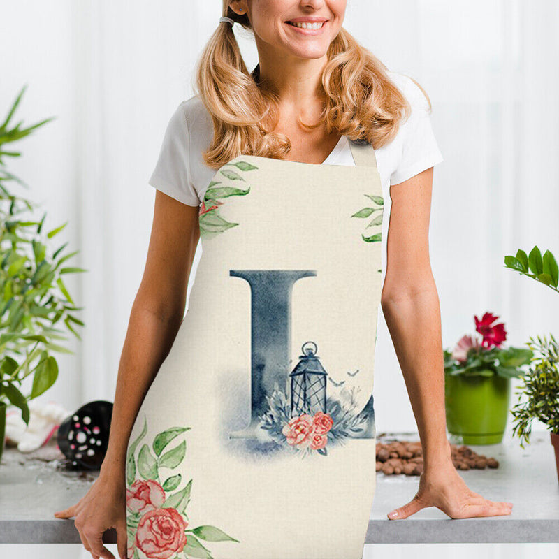 Art L Print Apron Linen Waterproof Cooking Bibs Kitchen Pinafore (68x55cm)