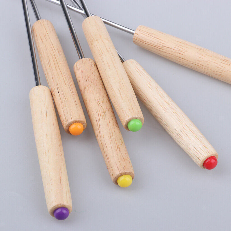 6 Stück Edelstahl BBQ Spieße Bratstangen Nadel Eiche Gabeln Lagerfeuer