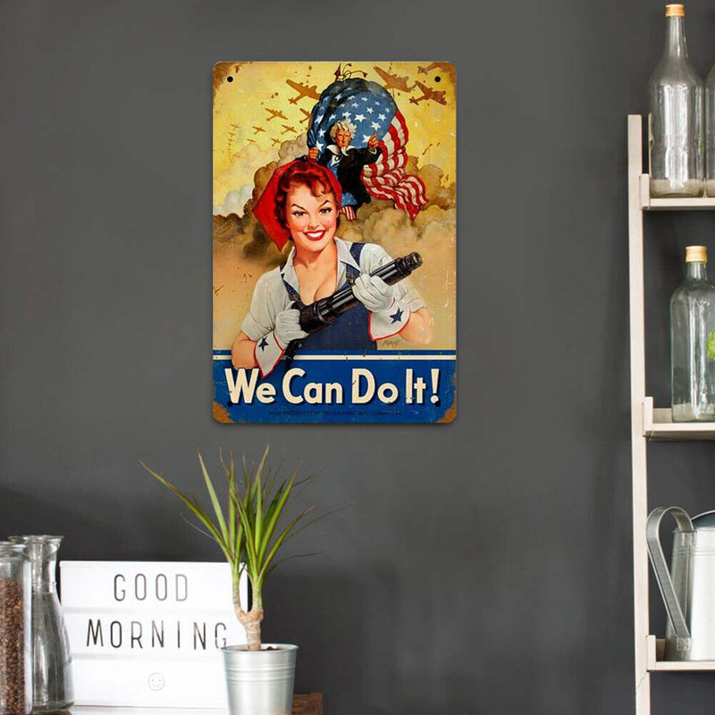 Retro Fighting Women Metal Plate Painting for Bar Pub Tin Plaques Wall Sign