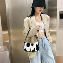 Women Plush Shoulder Underarm Bag Cow Print Fashion Winter Handbag Tote (2)