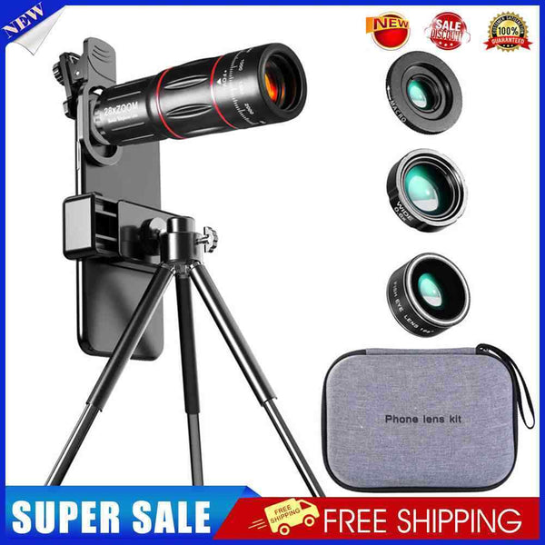 4 in 1 Camera Lens HD 28x Mobile Phone Lens Wide Angle Macro Lens for Smartphone
