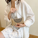 Fashion Weave Knit Handbags Women Chain Crossbody Phone Purse (Semicircle)