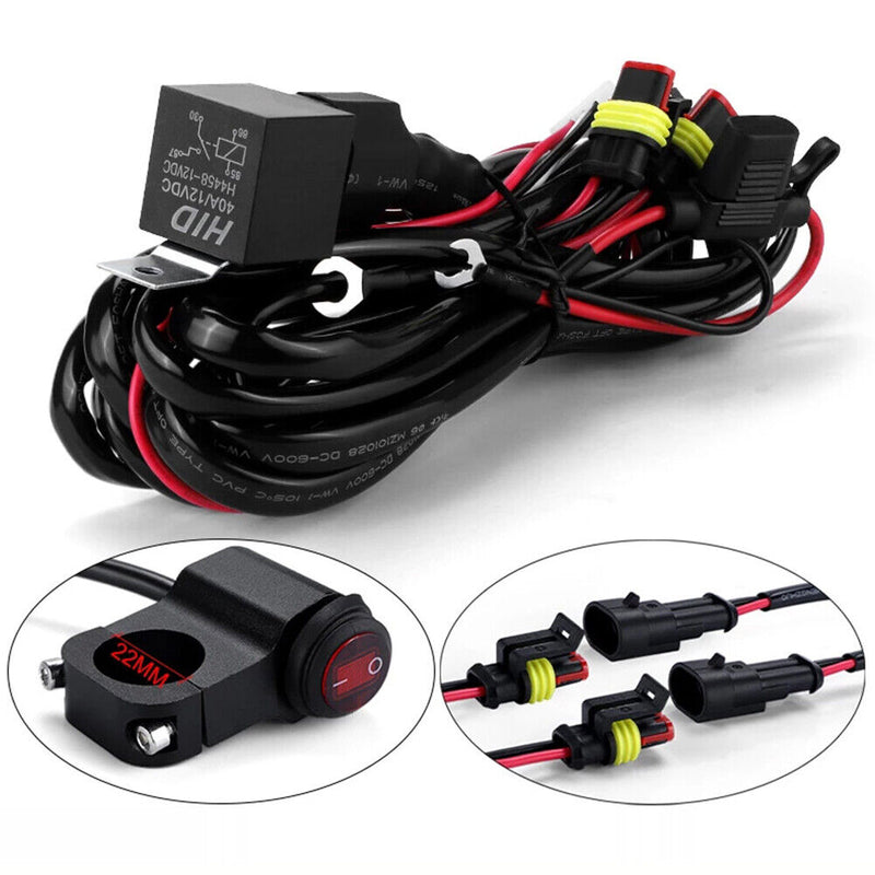 Motorcycle LED Switch Harness LED Work Fog Light Switch Cable Wire Relay Kit
