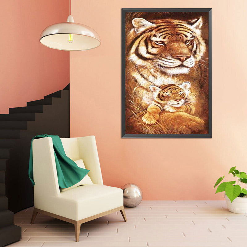 Tiger Family Oil Paint By Numbers Kits Canvas Picture Wall Art DIY (B741)