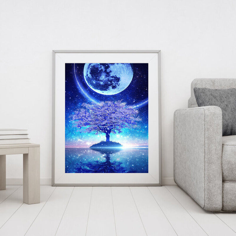 Frameless Painting By Number Moon Tree Reflection DIY Handmade Drawing On Canvas