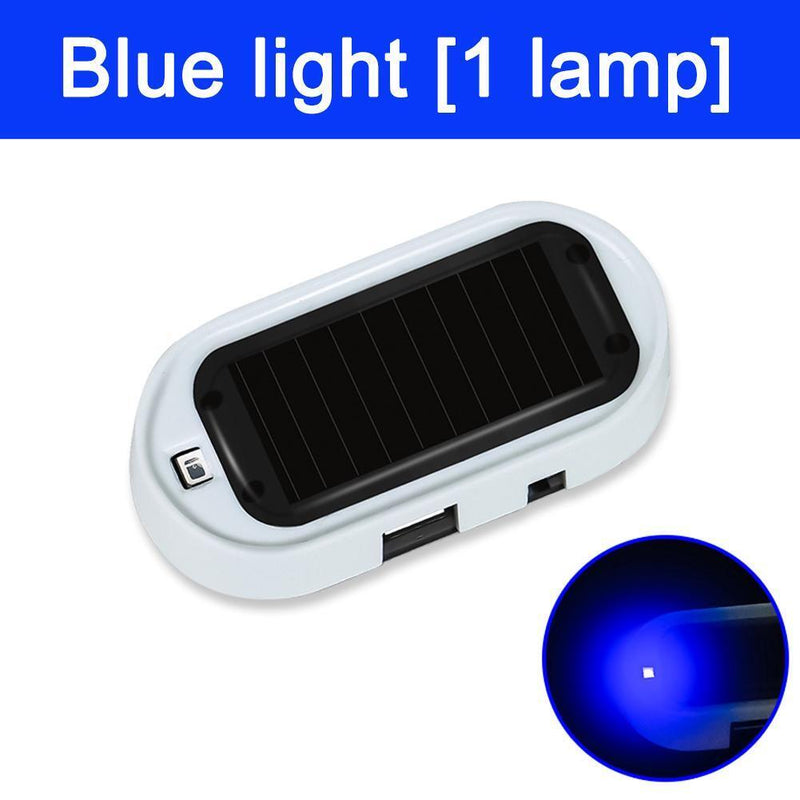 Solar USB Powered Car LED Alarm Light Anti-Theft Warning Flash Lamp (Blue)