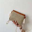 Woven Straw Messenger Bag Beach Women Travel Shoulder Rope Handbag (Khaki)