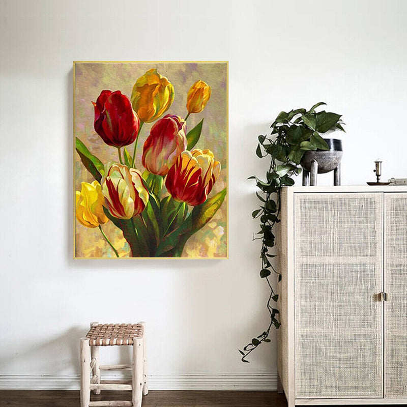 Canvas Paint By Numbers Tulips Flower Oil Hand Painted Drawing Kit Home Decor
