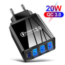 3 USB Fast Charger 3.1A PD Type-C Wall Power Adapter for Phone (Black EU)