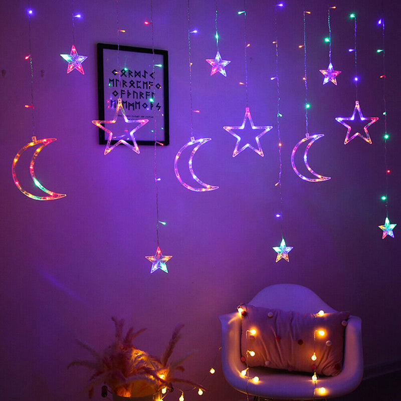 #A 138LED Solar Moon Star Lights 8 Modes Window Curtain Ramadan Home Party Light