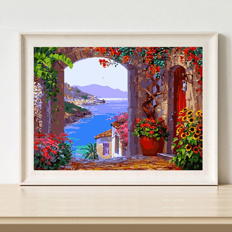 Frameless Painting By Numbers European Style Bay DIY Handmade Drawing On Canvas