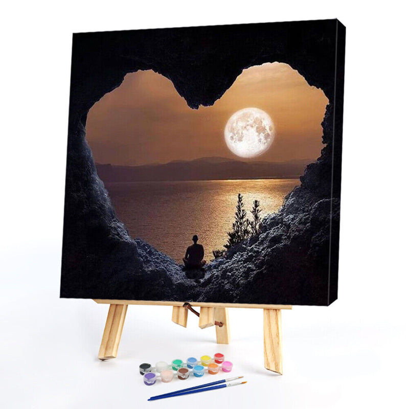 Frameless Painting By Numbers DIY Heart Mountain Drawing On Canvas Art Craft Kit
