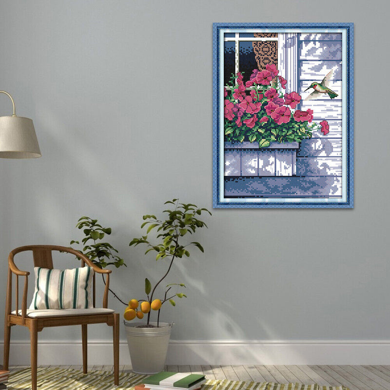 Hummer 14CT Stamped Cross Stitch Kits DIY Print Canvas Needlework (D586)