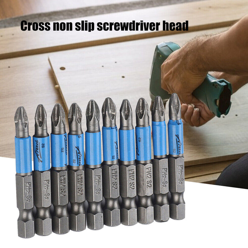 10pcs 50mm PH2 Anti Slip Cross Bit Drill Head Screwdriver Bits Hand Tools