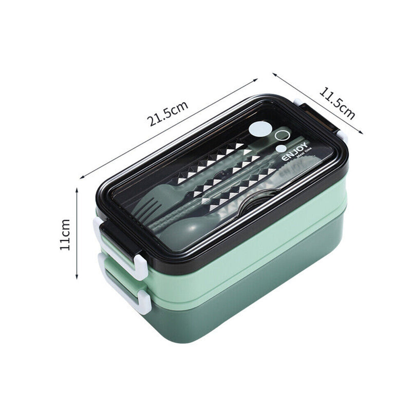 Lunch Bento Box Microwave Heating Split Double Layer Food Storage (Green) Newly