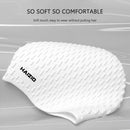 Waterproof Swimming Caps Women Men Silicone Ear Protection Swim Hat (White)