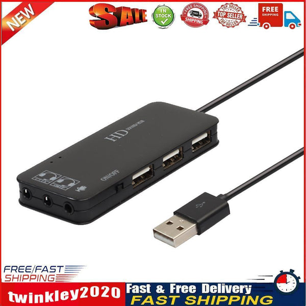 3 Port USB2.0 Hub with External Sound Card Headset Microphone Adapter Newly