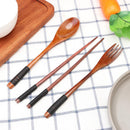 Japanese Portable Wood Chopsticks Fork Spoon Tableware Cutlery Set (A)