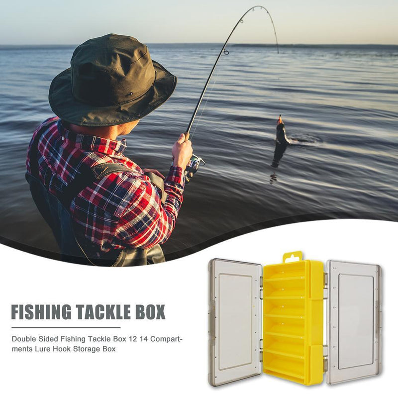 Double Sided Fishing Tackle Box 12 14 Compartments Bait Lure Hook Storage B