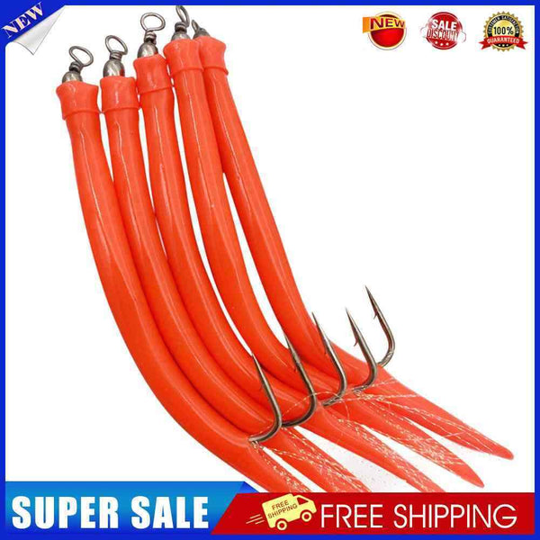 5pcs Codfish Lure Soft Bait Bionic with Hook Thread Feather Fishing (Red 6/