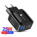 5A USB Type C Fast Charger PD 25W + QC3.0 Mobile Phone Wall Charging Adapter