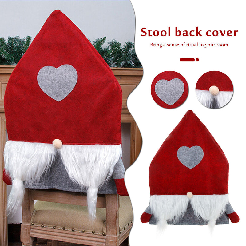 Christmas Chair Covers Plush Santa Love Heart Pointed Hat Cover (Red)