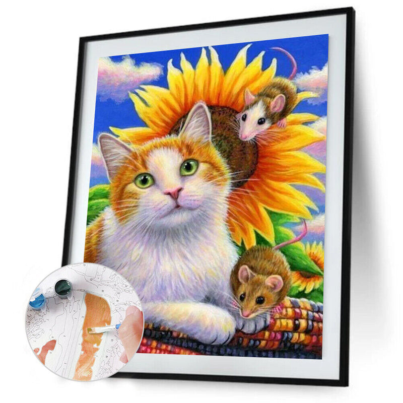 DIY Cat Animal Pattern Frameless Digital Paint Hand Painted Oil Picture Decor