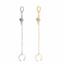 Earrings Stud Earring Six-Pointed Star Long Ear Clips Diamonds Tassel Chain