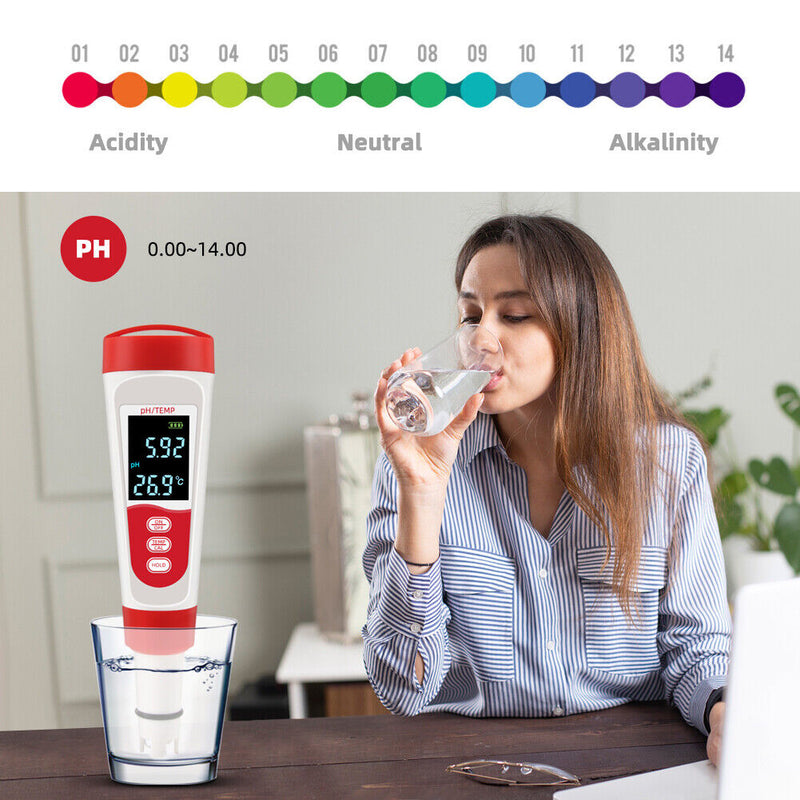 PH Meter Temperature Digital Tester Water Quality Monitor LCD Purity Test