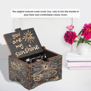 Retro Carved Wood Manual Music Box Hand Cranked Kids Birthday Gift Home Ornament