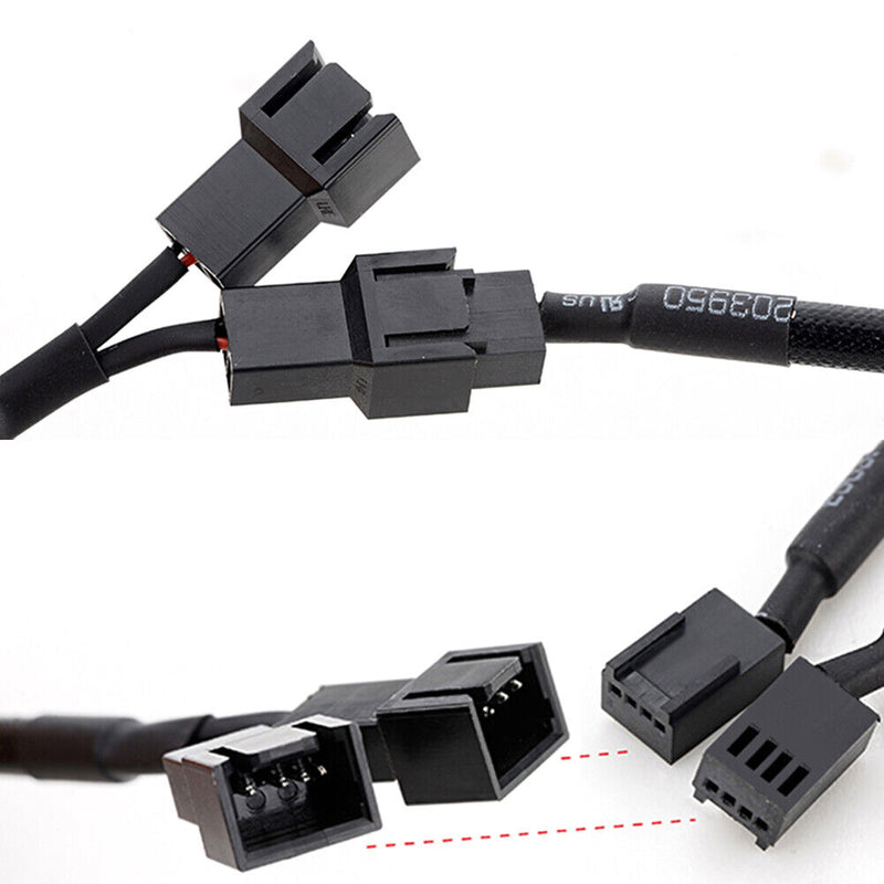CPU PC Case Fan 4 Pin Extension Y Splitter Cable 4 Pin to 3/4 Pin (Black)