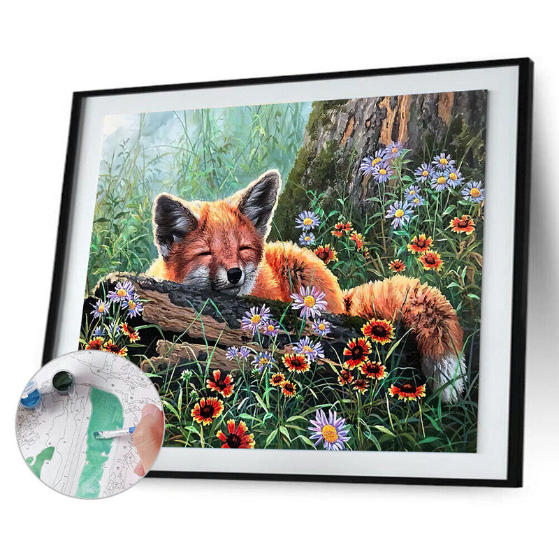 Oil Paint by Numbers Cute Fox Canvas Artwork Living Room Picture Home Decoration