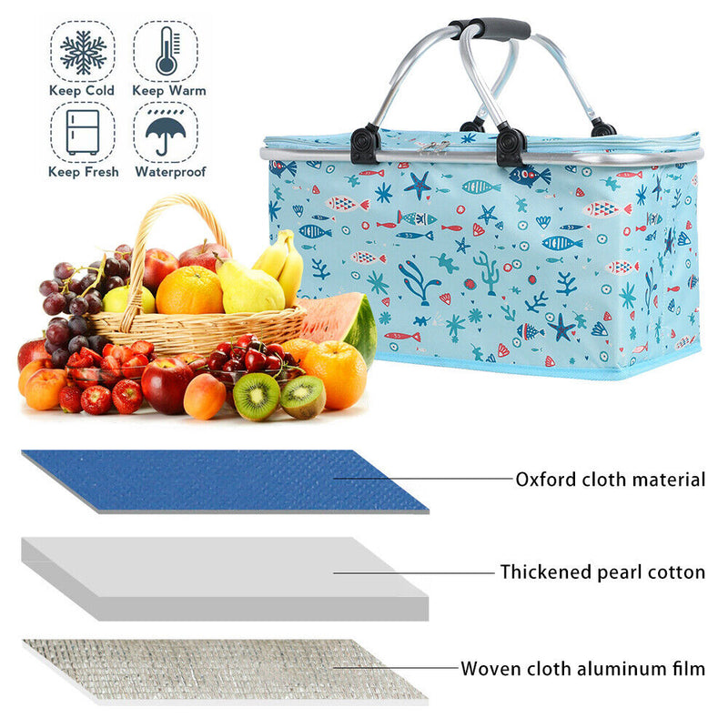 Insulated Cooler Bag with Handle, Large Capacity, Collapsible Picnic Basketball Tote