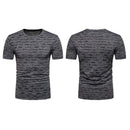 Men Jacquard Stripes O Neck Fashion Short Sleeve T-Shirt(Dark Grey)(XL)