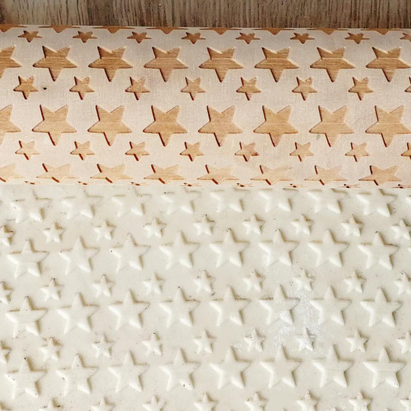 Wood Embossing Engraved Stars Rolling Pin Stencil for DIY Baking Cookies