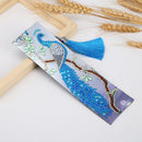 Leather Diamond Painting Special Shaped Tassel Blue Peafowl DIY Bookmark Craft