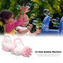 Kids Bubble Guns 12-Holes Electric Bubble Machine (Pink Battery Charge)